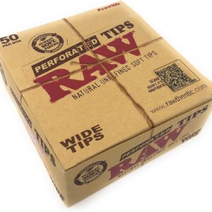 Raw Rolling Papers Perforated Wide Cotton Filter Tips Full Box Of 50 Packs