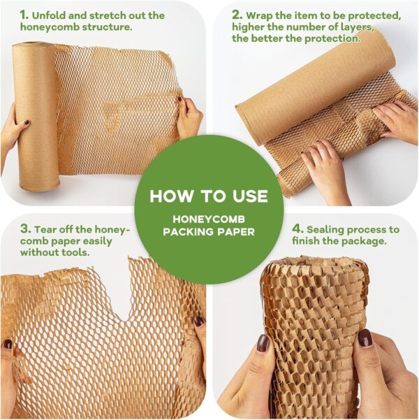 Honeycomb Packing Paper Roll 15''x230'-Goefun Recyclable Moving Supplies with 30 Fragile Sticker Labels, Shipping Supplies Substitute Alternative for Bubble Wrap for Packing Gift, Shipping, Moving - Image 3