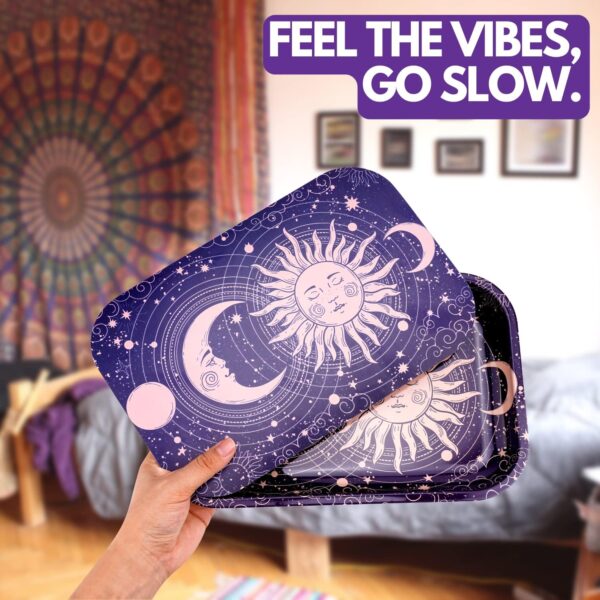 Sun Moon Rolling Tray with Magnetic Lid, 11''x7'' - Large Storage Decorative Tray - Ideal for Home & Travel, Celestial Aesthetic Metal Tray Set - Mystical Gifts for Spiritual Hippie, Astrology - Image 5