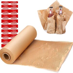 onesimcr Honeycomb Packing Paper Wrap 15"x131' Sustainable Alternative to Bubble Wrap for Moving/shipping/packing Roll with 20 Fragile Sticker Biodegradable & Fully Recylable…