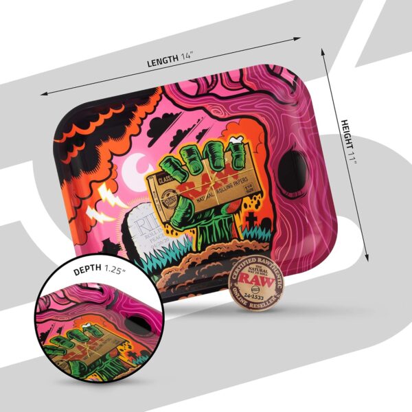 RAW Zombie Metal Rolling Tray - Size - Large - Polished Smooth Edges Simple Maintenance - Rust and Wear Resistant Clear Coating - Image 3