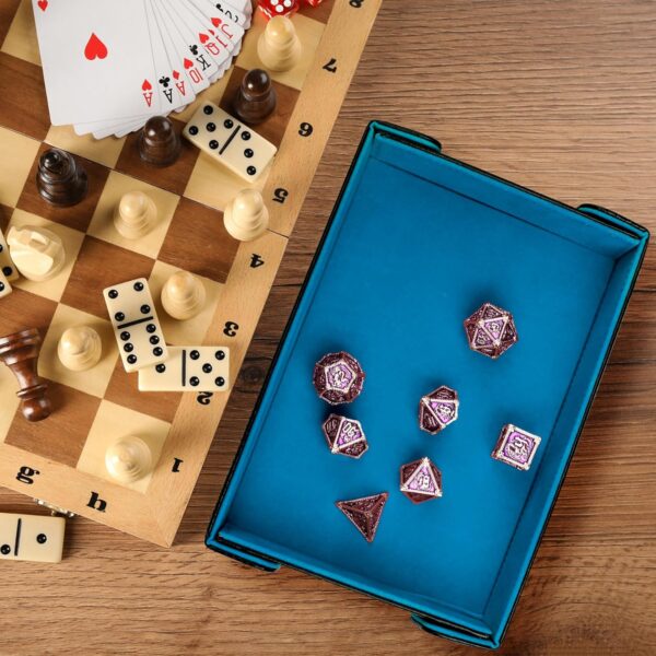 SIQUK 2 Pieces Magnetic Dice Tray Rectangle Folding Dice Rolling Tray PU Leather Dice Trays Dice Holder Storage Box for D&D RPG Dice Games (Violet, Sky Blue) - Image 4