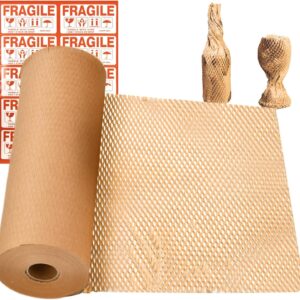Dish Packing Kit Glassware Moving Supplies for Friagle Items 15"x500' Honeycomb Packing Paper Roll Recyclable Moving Paper with Fragile Stickers Alternative to Bubble Cushioning Wrap for Shipping