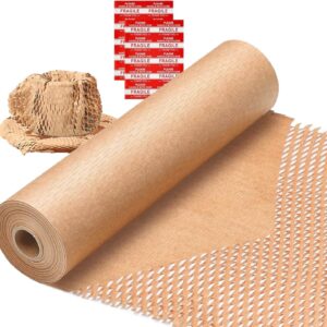 Honeycomb Packing Paper Wrap 15" x200' Sustainable Alternative to Bubble Cushioning Wrap for Moving/shipping/packing Roll with 20 Fragile Sticker Biodegradable & Fully Recylable