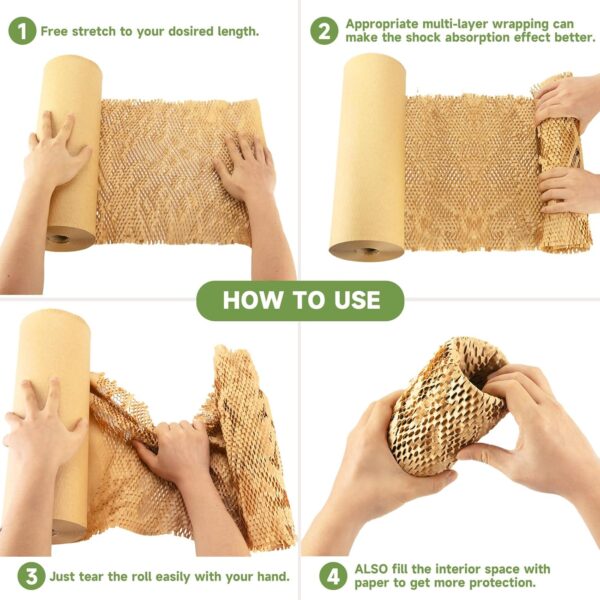 Honeycomb Packing Paper Wrap 15''x328', Substitute Alternative for Bubble Cushioning Wrap for Moving Shipping Packaging, Recyclable Moving Supplies with 48 Fragile Sticker Labels - Image 2