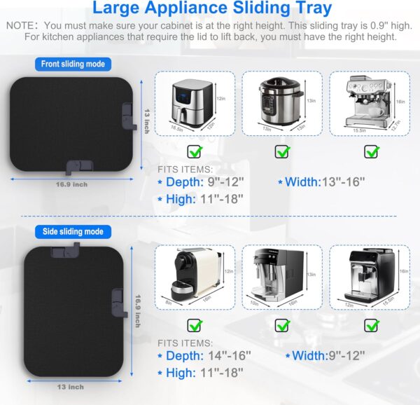 Two-Way Appliance Rolling Tray,16.9"x12.8"x0.9" Sliding Tray with 8 Wheels Load 110LBS, Extra Large Appliance Slider for Heavy Duty Stand Mixer Air Fryer Coffee Maker and Blender - Image 3