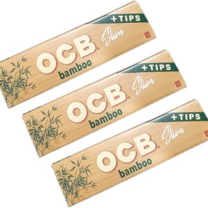 OCB Bamboo Rolling Papers King Slim w/Tips 110mm Ultra Thin (3 Pack)