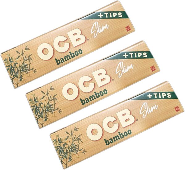 OCB Bamboo Rolling Papers King Slim w/Tips 110mm Ultra Thin (3 Pack)