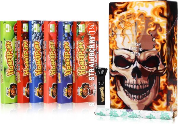 Flavored Rolling Papers Kit | Flavoured Rolling Papers With 6 Different Fruit | 100's Plastic Cigarette Case | Glass Filter Tip - Image 2