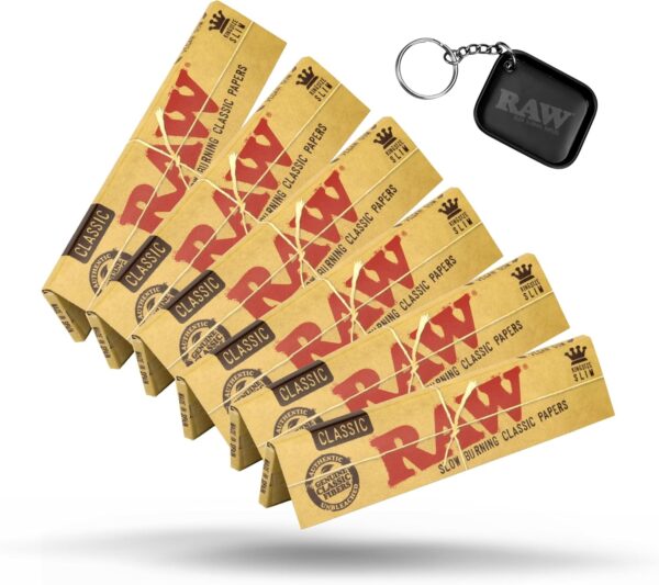 RAW Classic King Size Slim Rolling Paper - 6 Pack - 32 Leaves per Pack = 192 Leaves