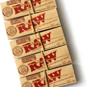 RAW Organic Connoisseur 1.25 1 1/4 Rolling Paper with Tips (5 Packs)