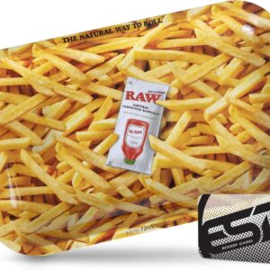 RAW 'Fried' Metal Rolling Tray | Size Small | French Fry Themed Sleek and Elegant Metal Smooth Rolling Station Tray with Rounded Edges