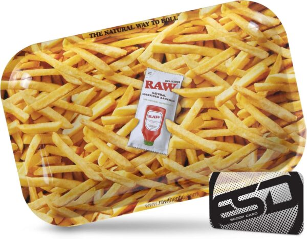 RAW 'Fried' Metal Rolling Tray | Size Small | French Fry Themed Sleek and Elegant Metal Smooth Rolling Station Tray with Rounded Edges