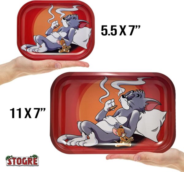 Rolling Tray - Durable 7"" x 5.5"" Cat and Mouse Funny Metal Cigarette Rolling Tray/Ashtray for Papers and Wraps - Roll with Style and No More Spills, Red, STGRT001 - Image 4