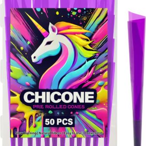 50 Pack Unbleached Pre Rolled Cones with W-Shaped Tips & Packing Tubes | King Size 108mm rolling paper cones| Slow Even Burning Preroll Cones & Packing Tubes (purple)