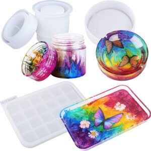 LET'S RESIN Silicone Mold Kit with Rolling Tray, Ashtray Jar with Lid for Casting Epoxy, DIY Storage