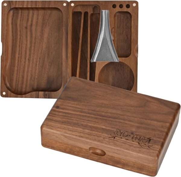 Rolling Tray with Magnetic Lid, Durable Walnut Tray with Storage Space to Organize, Easy to Clean and Carry, Perfect for Home Storage or Travel - Image 7