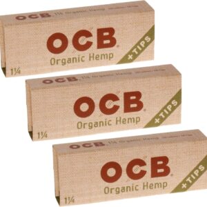 OCB Organic 1 1/4 Rolling Paper & Tips - 3 Packs - 50 Papers/Tips Each