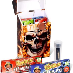 Flavored Rolling Papers Kit | Flavoured Rolling Papers With 6 Different Fruit | 100's Plastic Cigarette Case | Glass Filter Tip