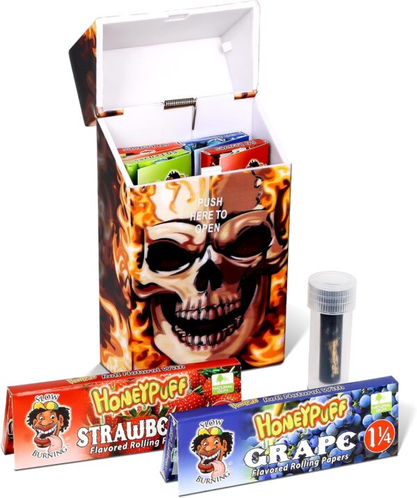 Flavored Rolling Papers Kit | Flavoured Rolling Papers With 6 Different Fruit | 100's Plastic Cigarette Case | Glass Filter Tip