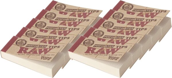 Raw Rolling Papers Perforated Wide Cotton Filter Tips 10 Pack = 500 Tips, 50 Count (Pack of 10)