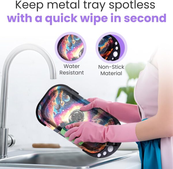 Decorative Metal Tray Set – Includes Foldable Stand & Accessories, Multi-Functional Large Tray with Stylish Pattern - Image 4