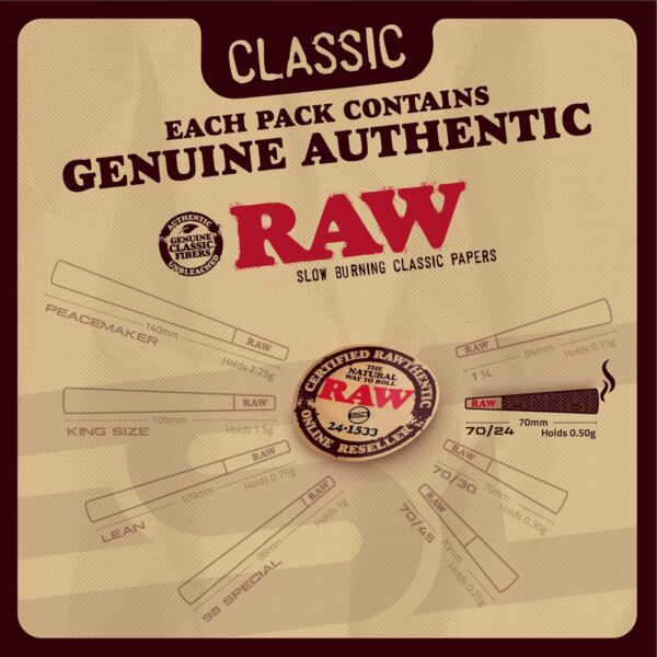 RAW Cones Classic 70/24 Sized Pre Rolled Cones Bundle | 50 Pack | Shorter than 1 1/4 Slow-Burning Rolling Paper with Tips Included - Image 5