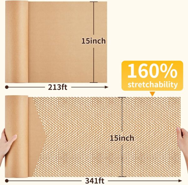 JARLINK Honeycomb Packing Paper, 15"x 213' Bubble Packing Wrap for Packing/Shipping/Moving, Eco-Friendly Bubble Packing Paper Wrapping Roll, Recyclable Moving Supplies With 20 Fragile Sticker Labels - Image 2