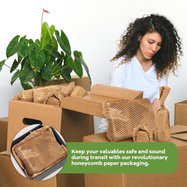 Honeycomb Packing Paper Roll 15''x230'-Goefun Recyclable Moving Supplies with 30 Fragile Sticker Labels, Shipping Supplies Substitute Alternative for Bubble Wrap for Packing Gift, Shipping, Moving - Image 5