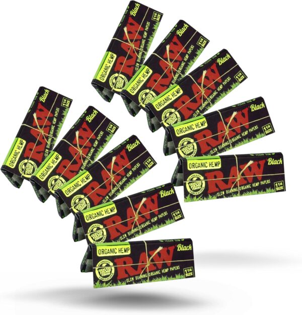 RAW Black Organic 1 1/4 Rolling Papers - 10 Pack - 50 Leaves per Pack = 500 Leaves