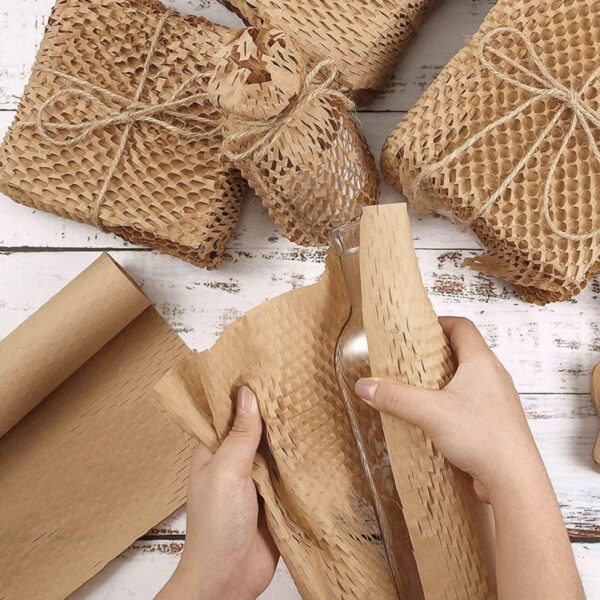 15" x 164' Honeycomb Packing Paper Bubble Wrap Alternative, Recyclable Moving and Shipping Cushion Material for Fragile Items with 12 Fragile Stickers - Image 5