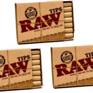 Raw Natural Unrefined Pre-Rolled Filter Tips 21 Count (Pack of 3)