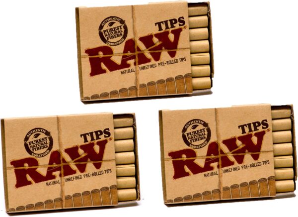 Raw Natural Unrefined Pre-Rolled Filter Tips 21 Count (Pack of 3)