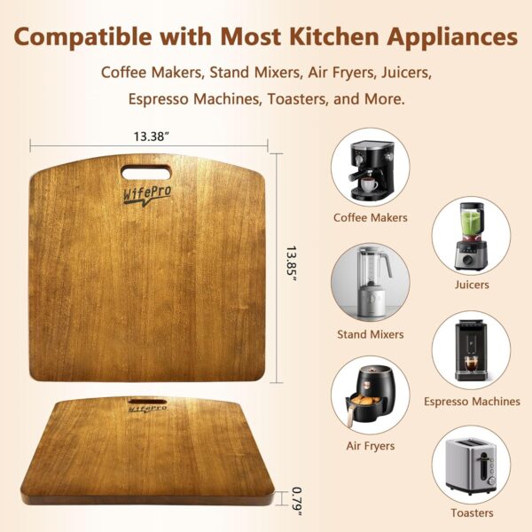 Sliding Tray for Coffee Maker - Solid Wooden Appliance Slider with 360° Smooth Rolling Wheels for Heavy Kitchen Appliances, Easy Under - Cabinet Access (Approach 13"x14") - Image 2
