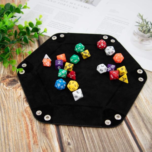 SIQUK 2-Piece Dice Tray - PU Leather Folding Hexagon Dice Holder for RPG, DND and Other Table Games (Camel and Black) - Image 4