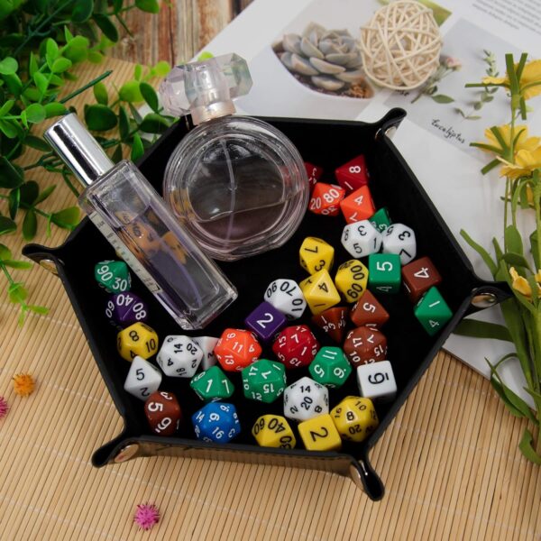 SIQUK 2-Piece Dice Tray - PU Leather Folding Hexagon Dice Holder for RPG, DND and Other Table Games (Camel and Black) - Image 5
