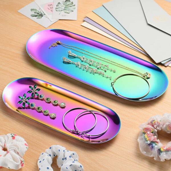 Rainbow Oval Stainless Steel Tray – Mini Coffee Table Tray for Jewelry, Cosmetics & Candles | Vacuum Coating – No Fading, No Discoloration - Image 2