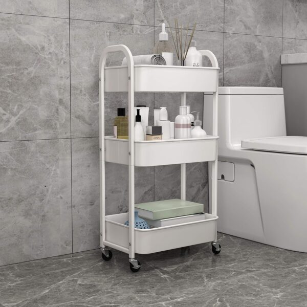 MAX Houser 3-Tier Rolling Utility Cart with Caster Wheels,Easy Assembly, for Kitchen, Bathroom (White) - Image 6