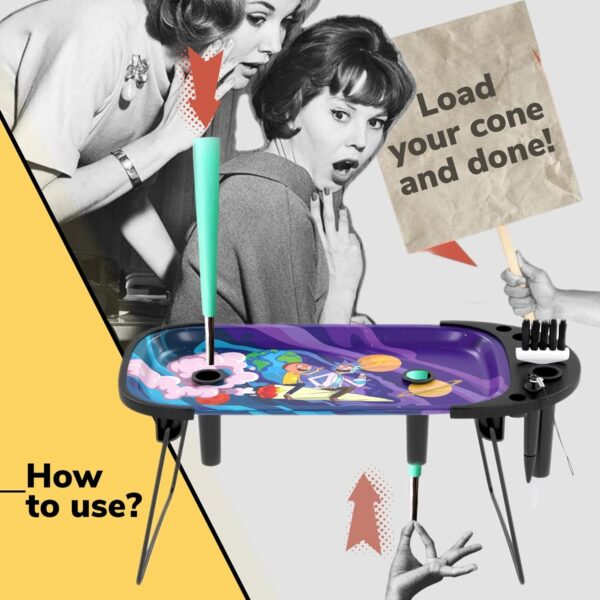 Rolling Tray with Cone Loader Accessories for King Size & 1 1/4 Size Pre Rolled Cones, Cone Filler & Foldable Stand - All-in-one Rolling Tray Set with Storage Bag by Gray Oval - Image 5