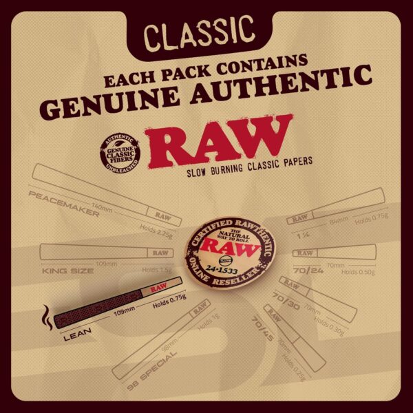 RAW Cones Lean Size Classic - 50 Pack -Slow Burning Rolling Cones with Tips - Image 5