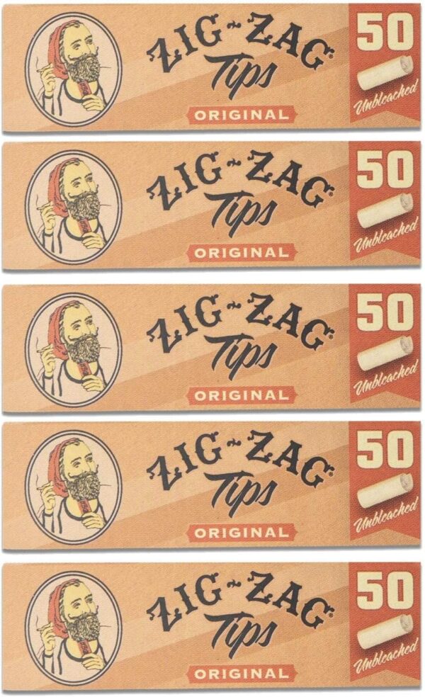 Zig-Zag Rolling Papers - Unbleached Filter Tips - Original Size - 5 Pack (50 Tips/Pack)
