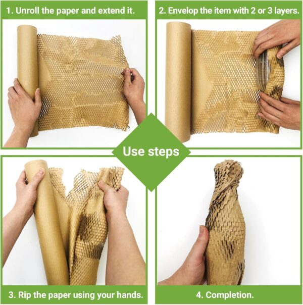 Dish Packing Kit Moving Supplies 15" x660' Honeycomb Wrapping Paper, Large Recyclable Expandable Bubble Cushion Wrap Roll Packing Material for Fragile Items Breakables Plate Glassware Bottle, 80GSM - Image 5