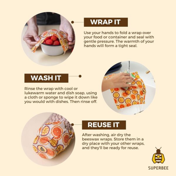 SUPERBEE Beeswax Wrap Roll XL, Reusable Beeswax Wrap for Food, Wrap Roll, Reusable Bees Wrap Paper for Wrapping Vegetables, Cheese Paper, Bowl Covers and Sandwich Wrapping Paper, Hexagonia - 35x13" - Image 4