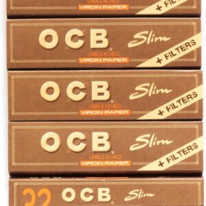 5 booklets OCB Virgin Slim Unbleached Rolling Paper King Size + Filter Tips