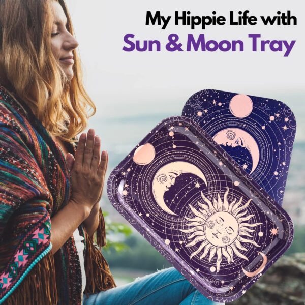 Sun Moon Rolling Tray with Magnetic Lid, 11''x7'' - Large Storage Decorative Tray - Ideal for Home & Travel, Celestial Aesthetic Metal Tray Set - Mystical Gifts for Spiritual Hippie, Astrology - Image 6