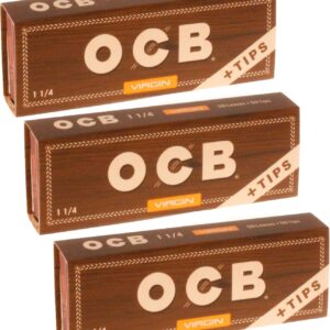 OCB Virgin Organic 1 1/4 Rolling Paper & Tips - 3 Packs - 50 Papers/Tips Each