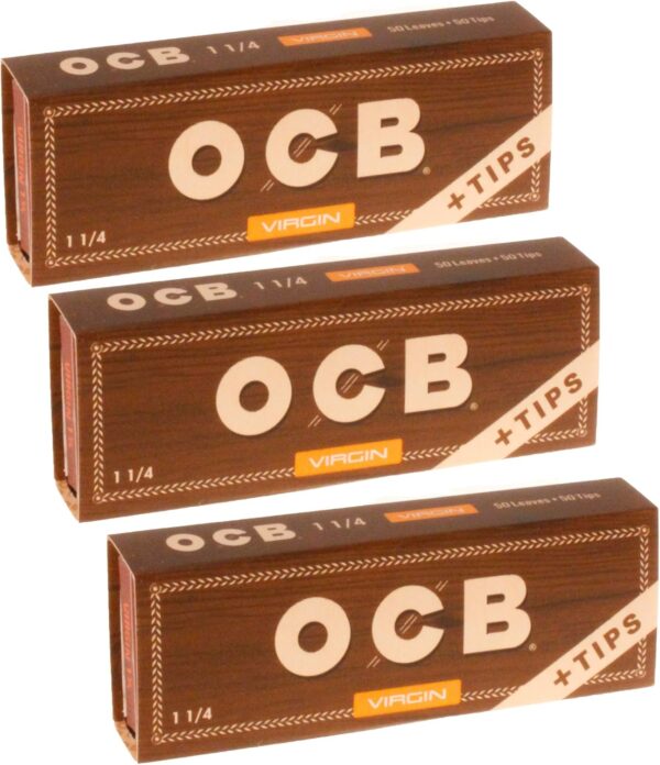 OCB Virgin Organic 1 1/4 Rolling Paper & Tips - 3 Packs - 50 Papers/Tips Each
