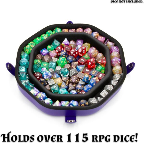 CASEMATIX Dice Tray and Dice Storage Case for Up to 115 RPG Dice - Dice Tray for Rolling with Magnetic Snaps, Embossed Tree of Life Design and Non-Scratch Interior for Random Rolls Dice Protection - Image 4