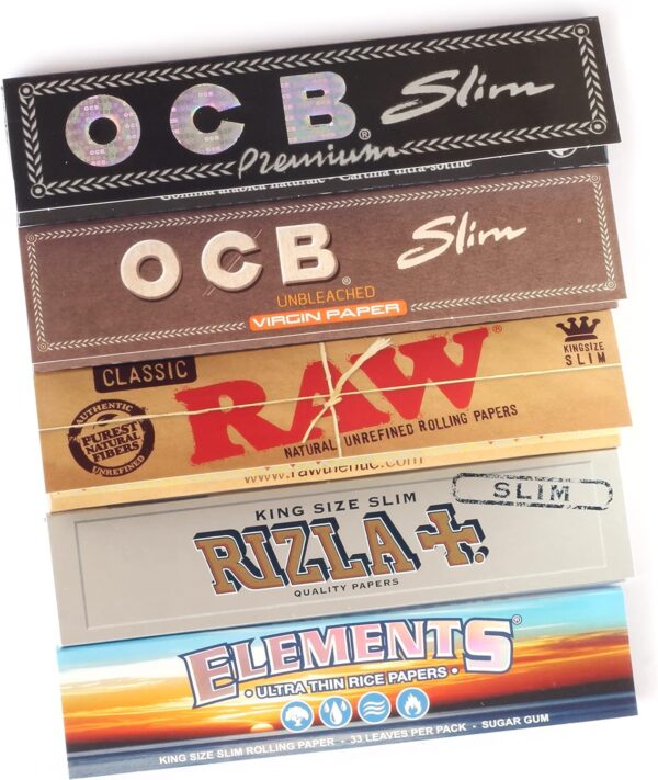 Sample set - 5 booklets King Size Slim papers - 161 papers - OCB RAW Rizla Elements