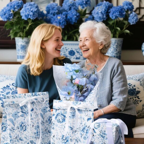BIOBROWN Floral Wrapping Paper Jumbo Roll - 30 Inch X 33 Feet (82.5 sq. ft. ttl.) Blue White Peony Design Chinoiserie Gift Wrap Stone Paper for Wedding, Bridal Shower, Mother's Day - Image 3